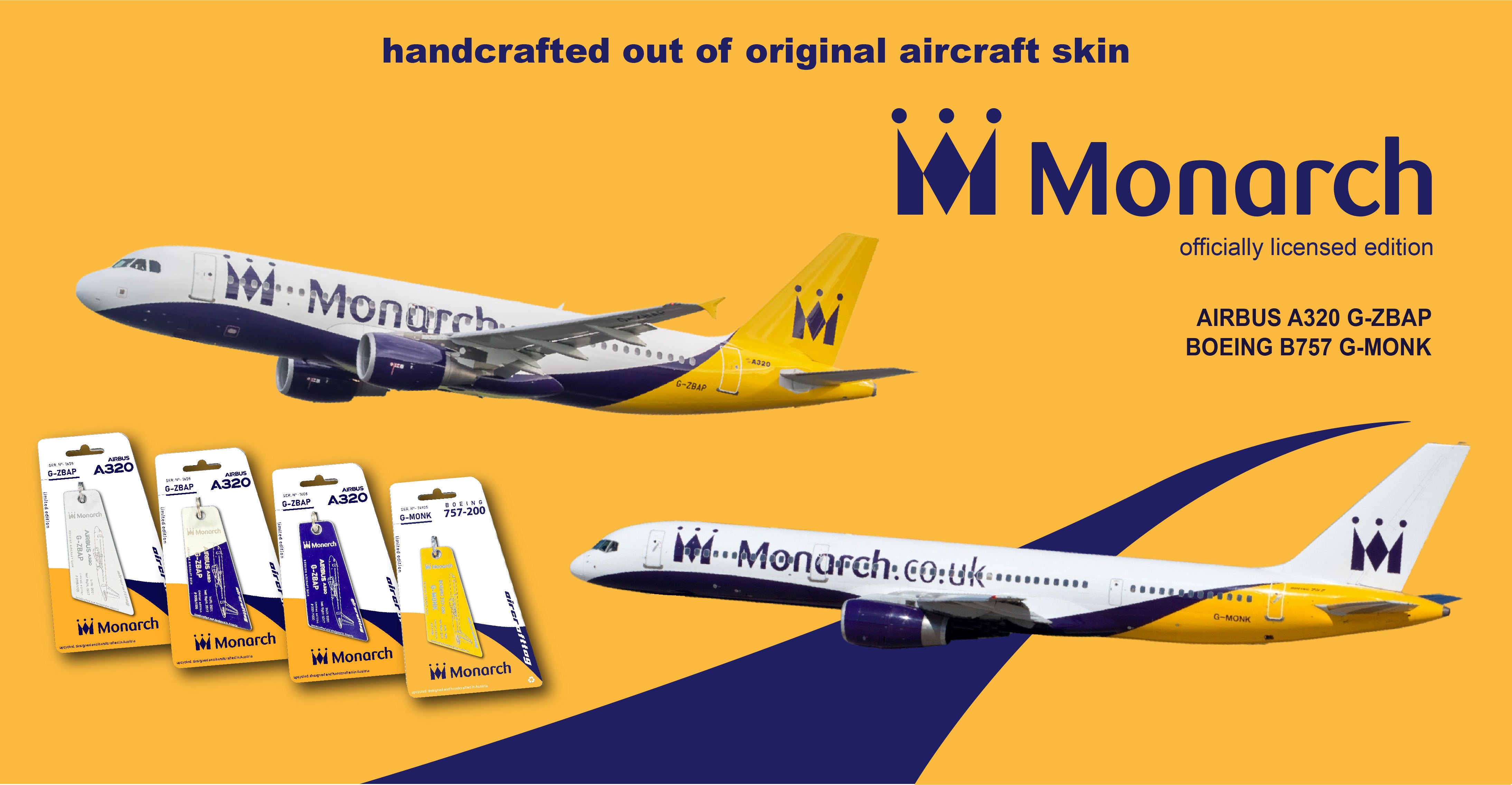 Sample Monarch Tag Aircrafttag - handcrafted from original aircraft skin