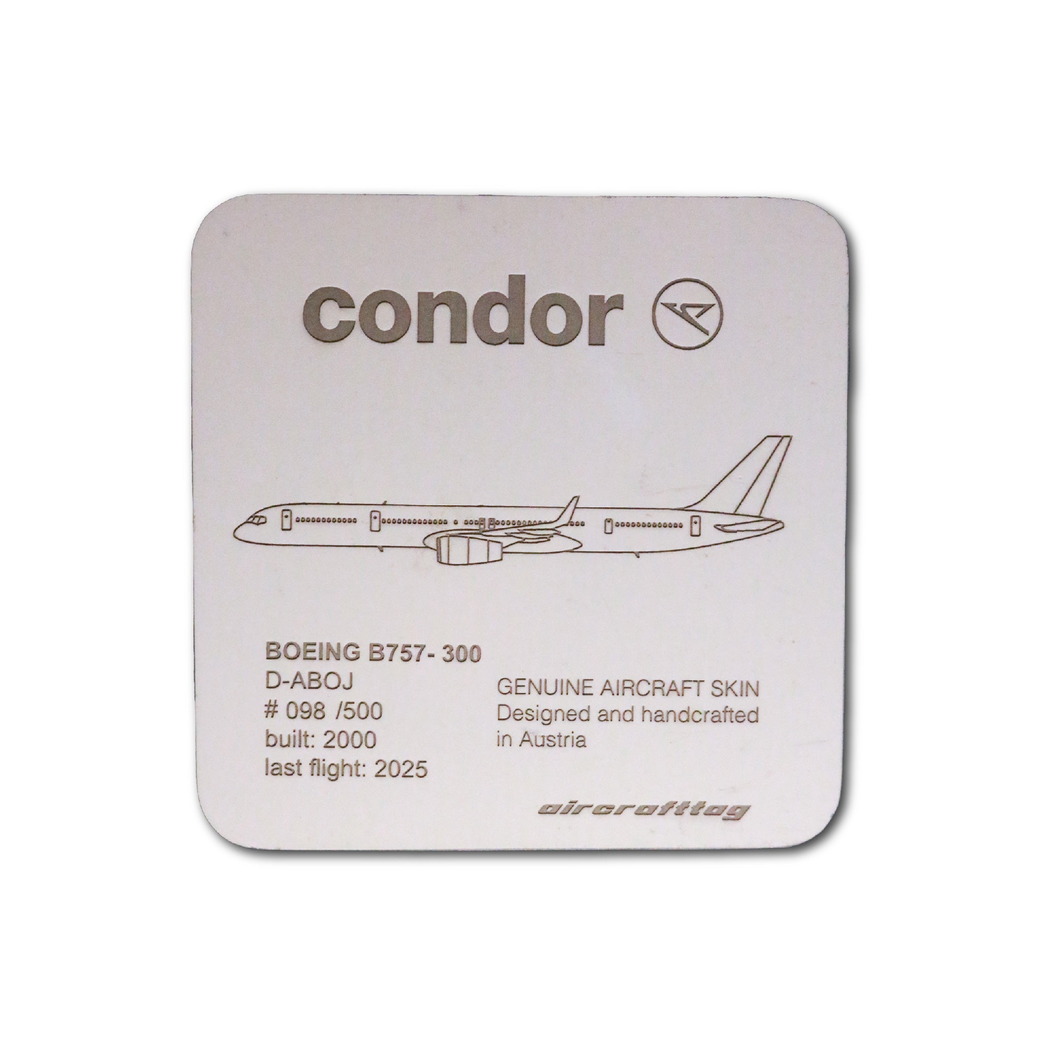Aircrafttag B757 Condor D-ABOJ （リベット付き） Coaster Boeing B757 - Condor- D-ABOJ – Aircrafttag