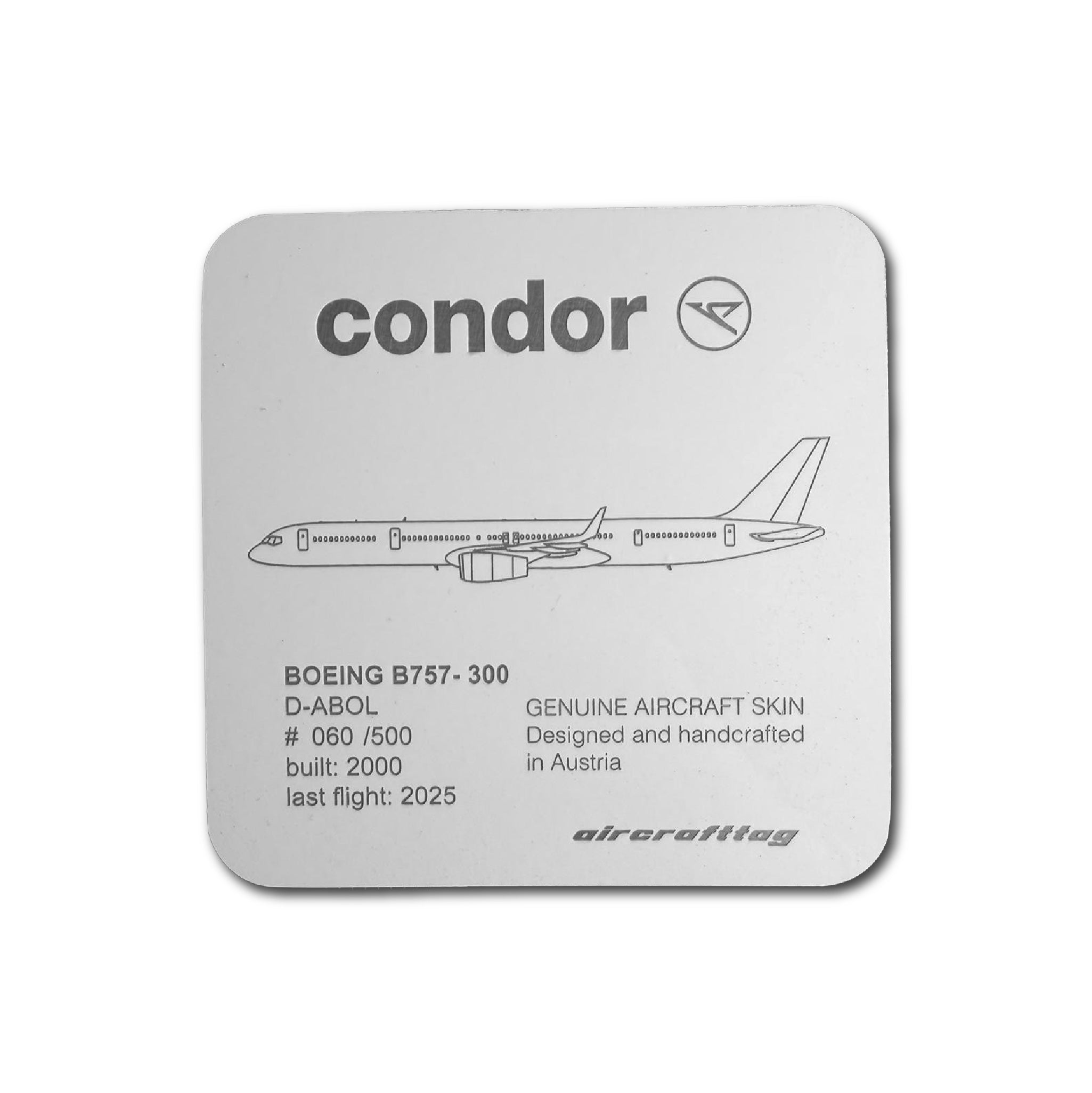 Aircrafttag B757 Condor D-ABOJ （リベット付き） Coaster B757 - Condor- D-ABOL – Aircrafttag