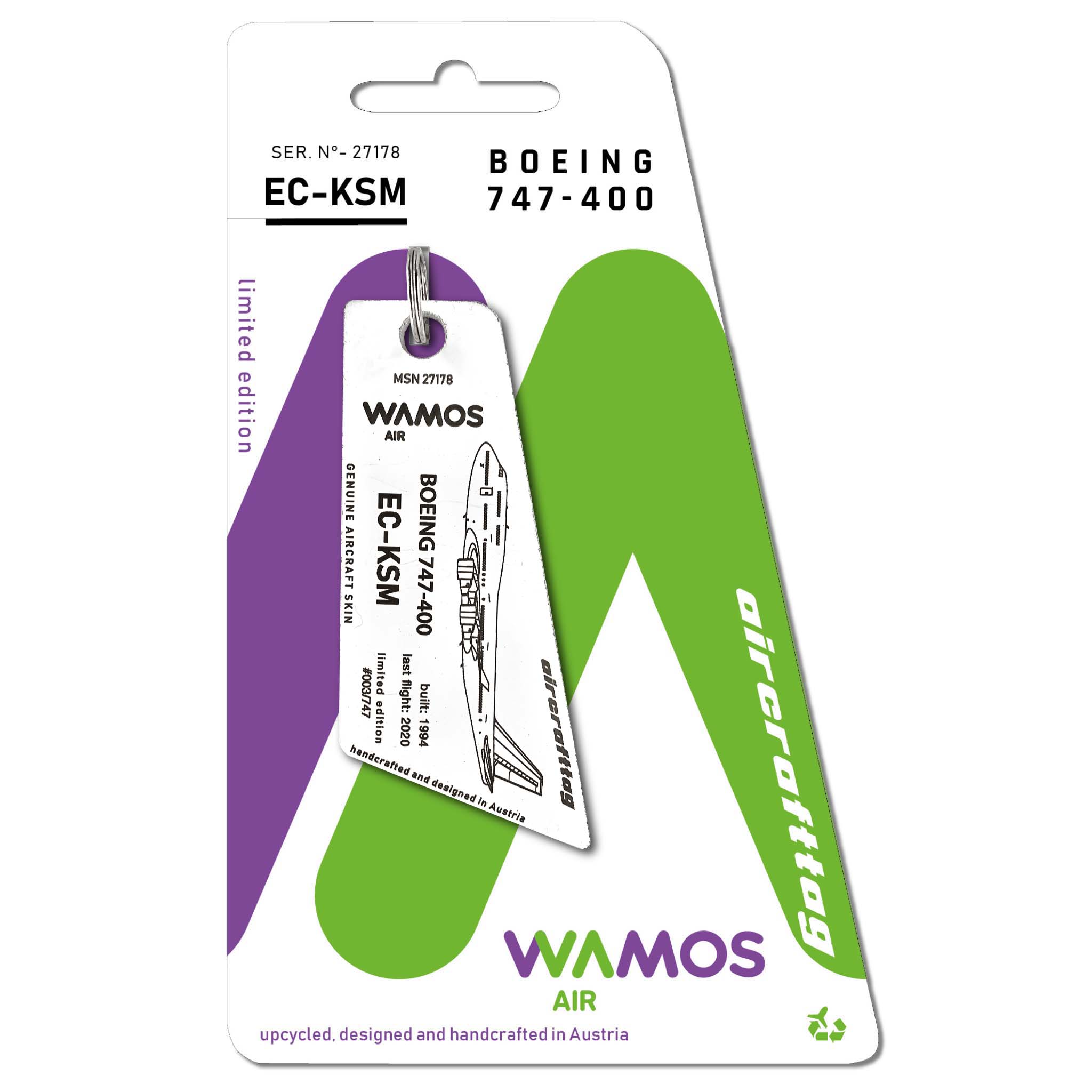 Boeing 747 Wamos Air EC-KSM aircrafttag, piel de avión original